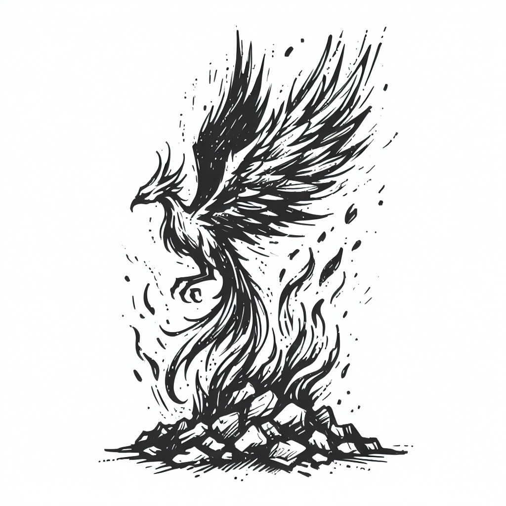 Sketch "phoenix rising from a pile of ashes" Tattoo Design