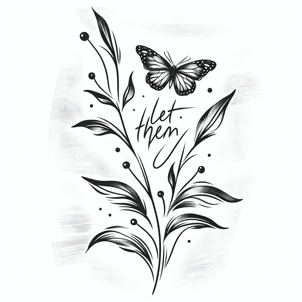 Sketch "Delicate butterfly flying with pretty font “let them”" Tattoo Design