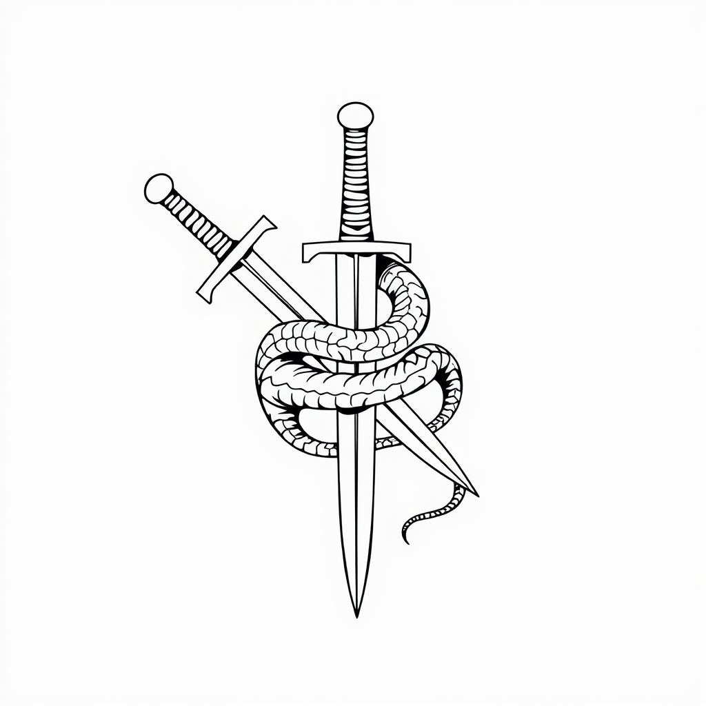 Single line "snake wrapped around a sword" Tattoo Design