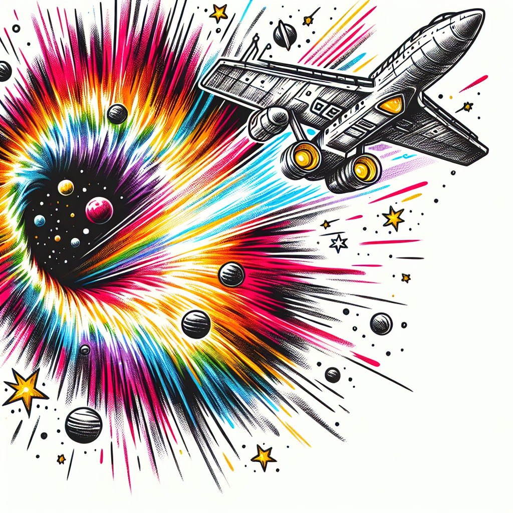 Sketch "retro space ship exiting a colorful wormhole" Tattoo Design