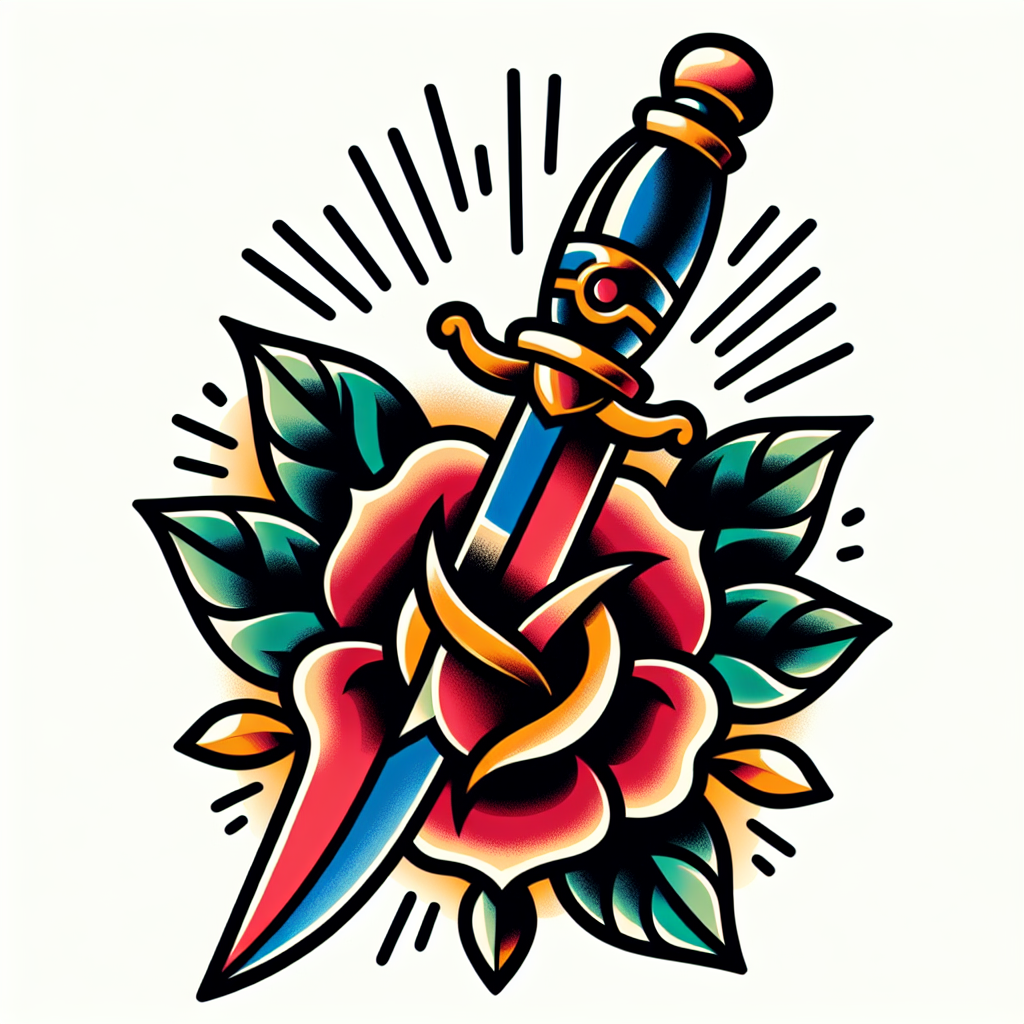 Traditional "Dagger piercing through a rose" Tattoo Design