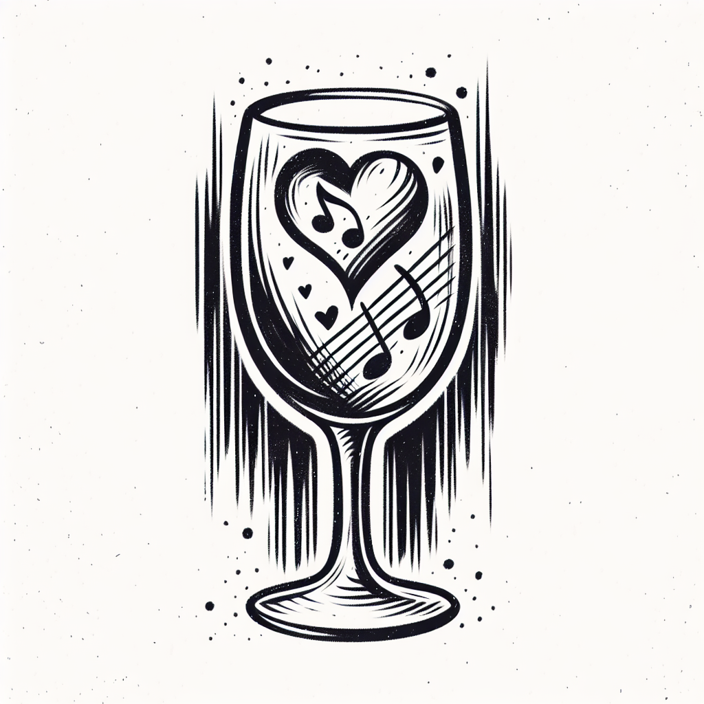 Dessin Simple D'un Verre De Vin Avec Dedans Dessin D'un Coeur Et D'une Note De Musique