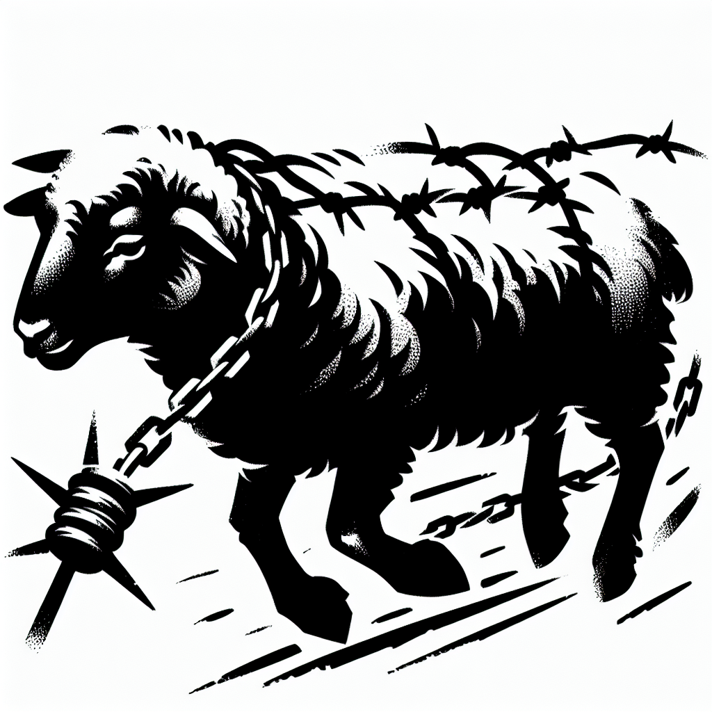 Sketch "Black sheep being led by barbedwire" Tattoo Design