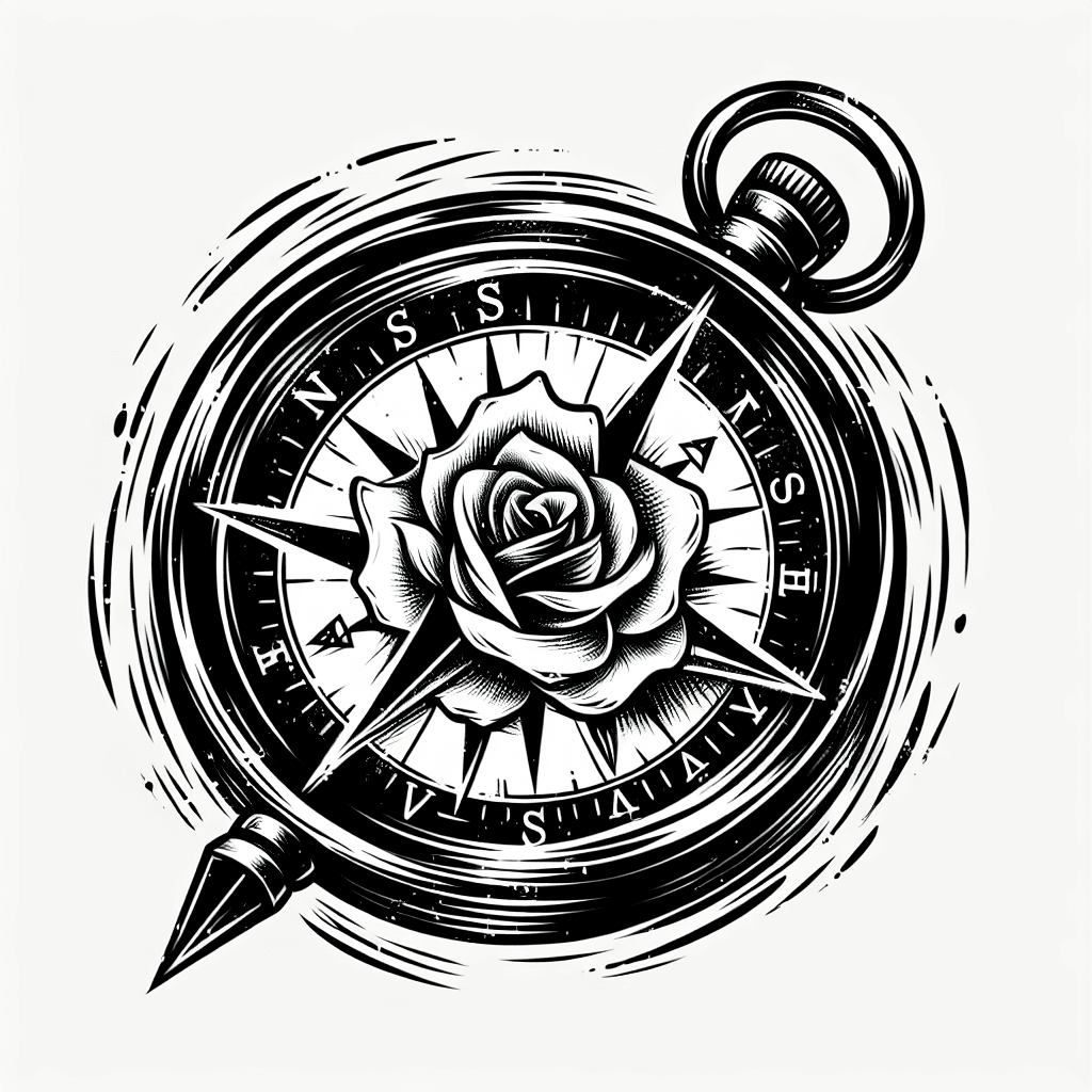 A Compass With A Rose At Its Center