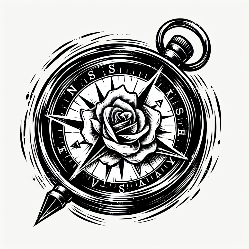 Sketch "a compass with a rose at its center" Tattoo Design