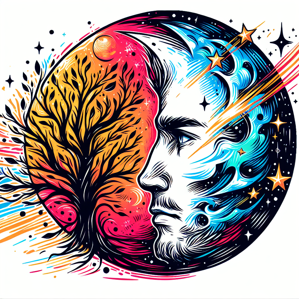 Sketch "Tree of life combined with a moon that has a man’s face incorporated into the moon, a large shooting star streaking behind the moon with two smaller shooting stars streaking under the moon." Tattoo Design