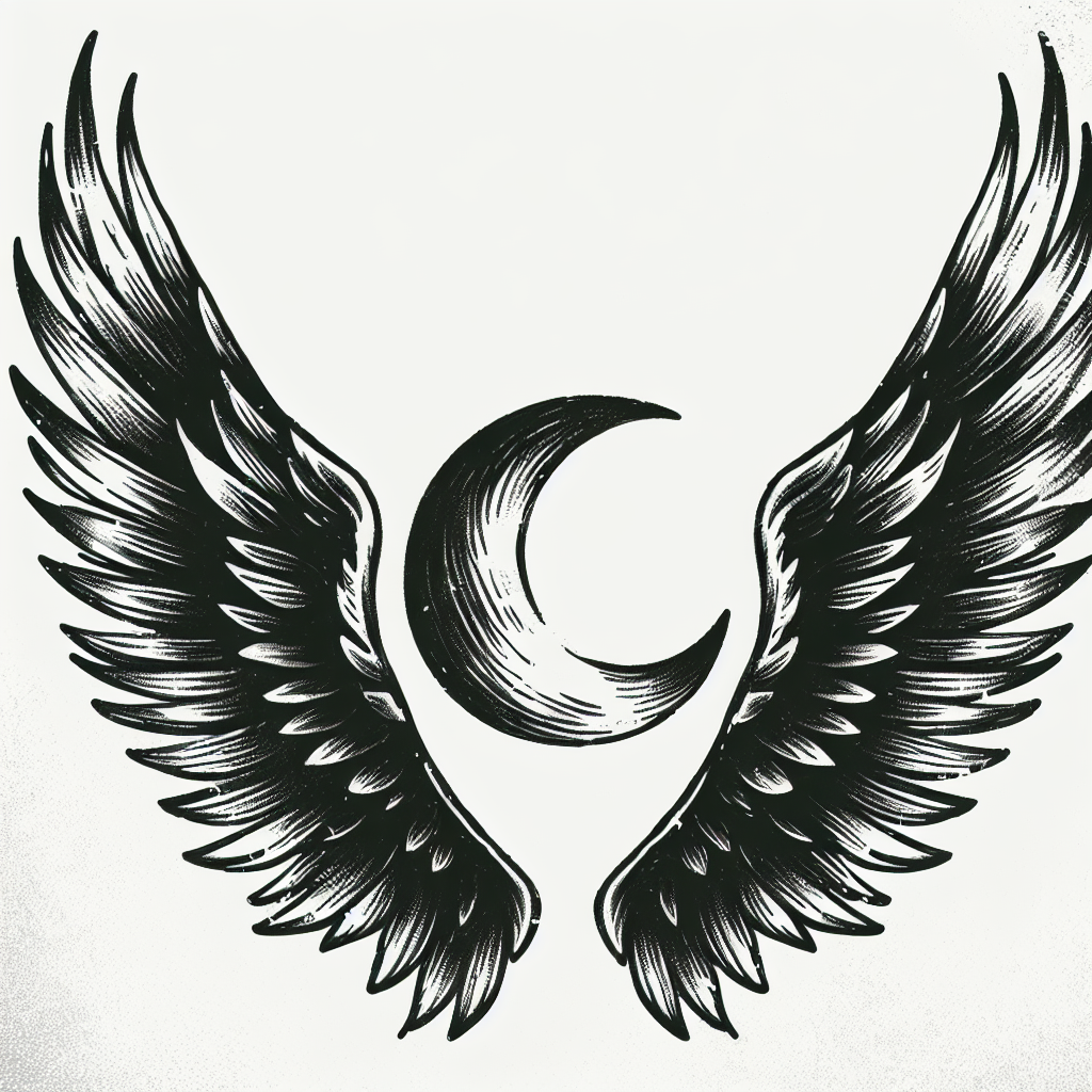 Sketch "crescent moon cradled in a pair of wings" Tattoo Design