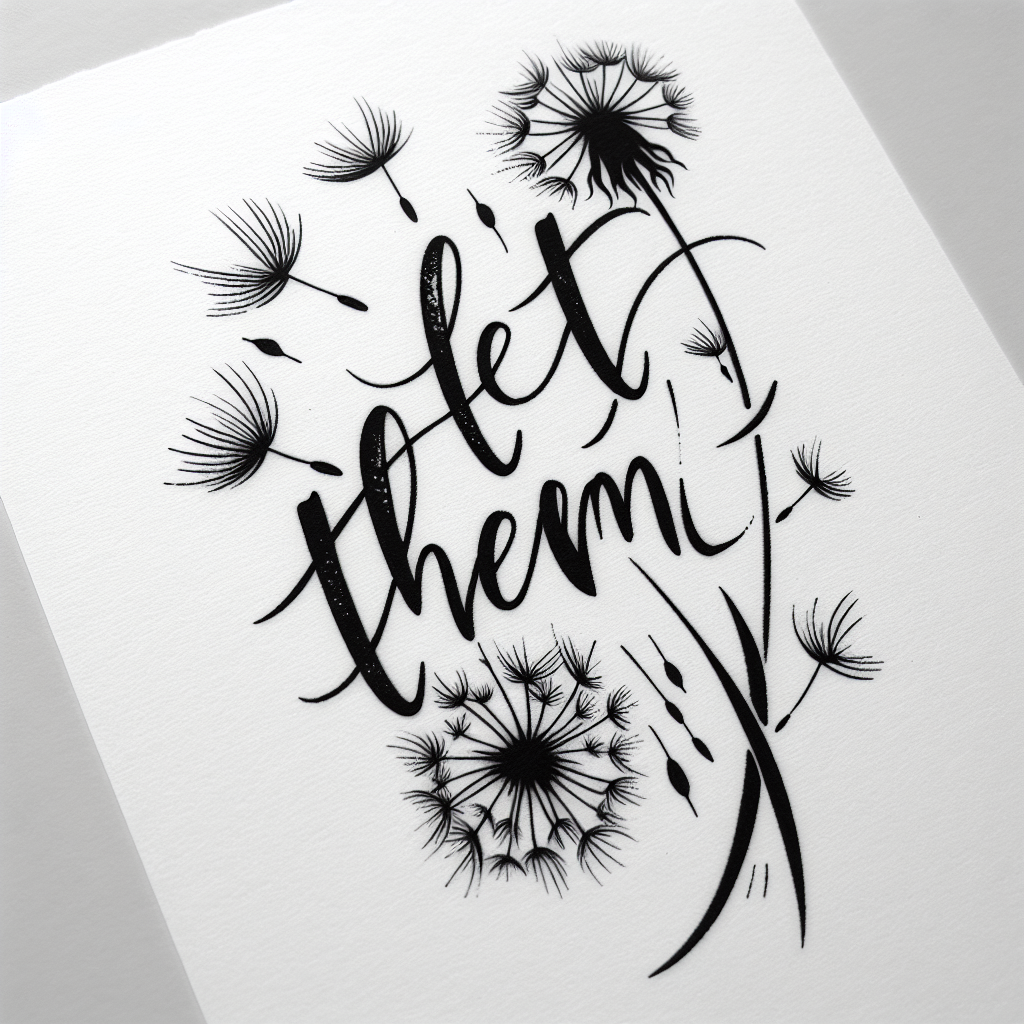 Sketch "Artistic delicate font “let them” with delicate dandelion seeds" Tattoo Design