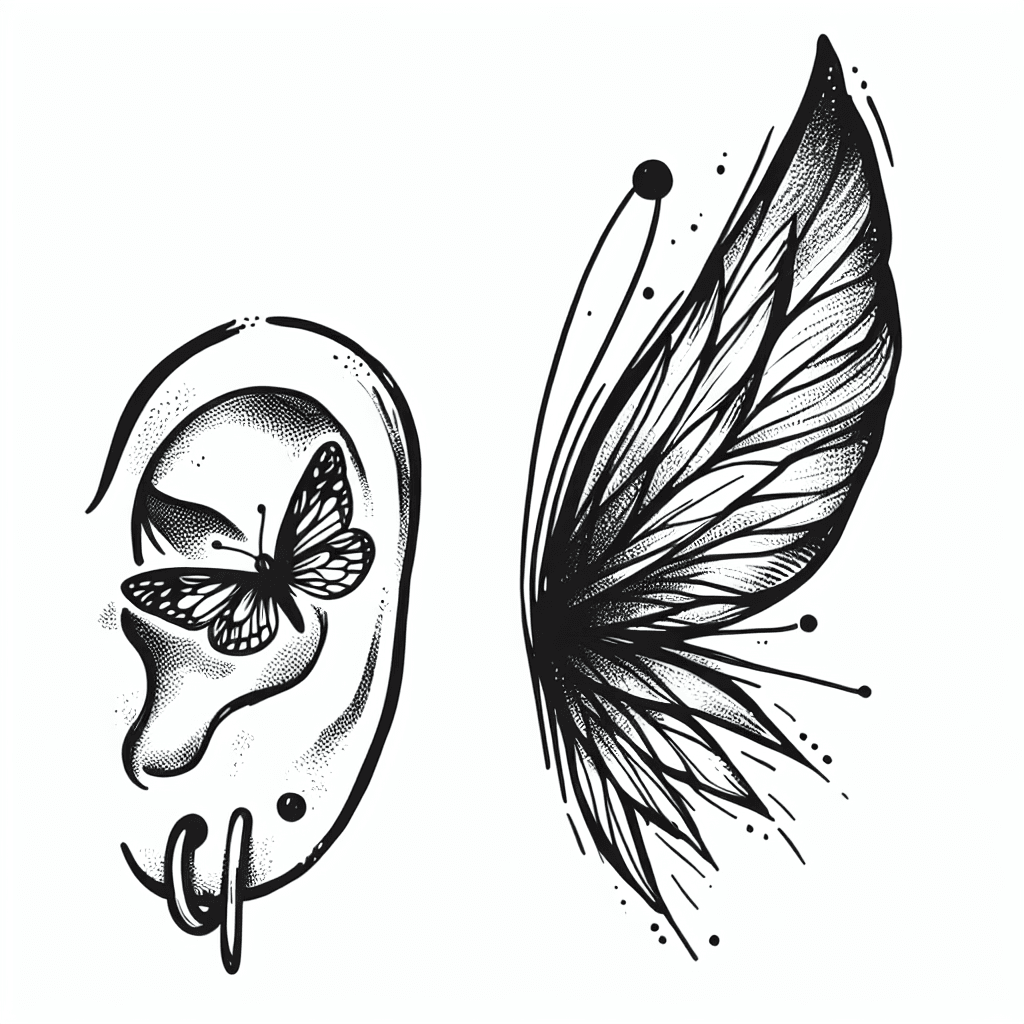 Sketch "I want a mix of a butterfly wing and a fairy wing in fineline for behind the ear." Tattoo Design