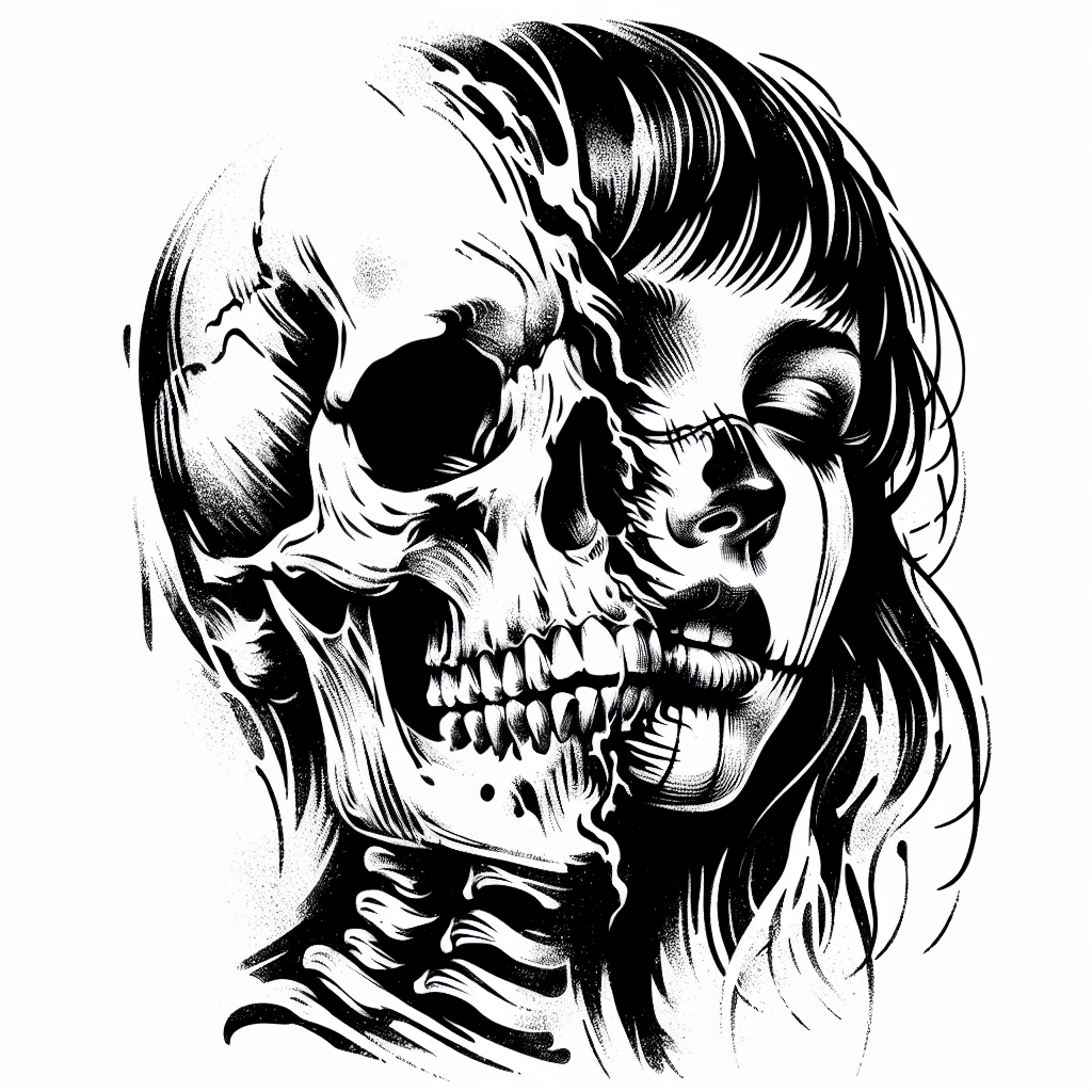 Sketch "A skull half bones half Girl face" Tattoo Design