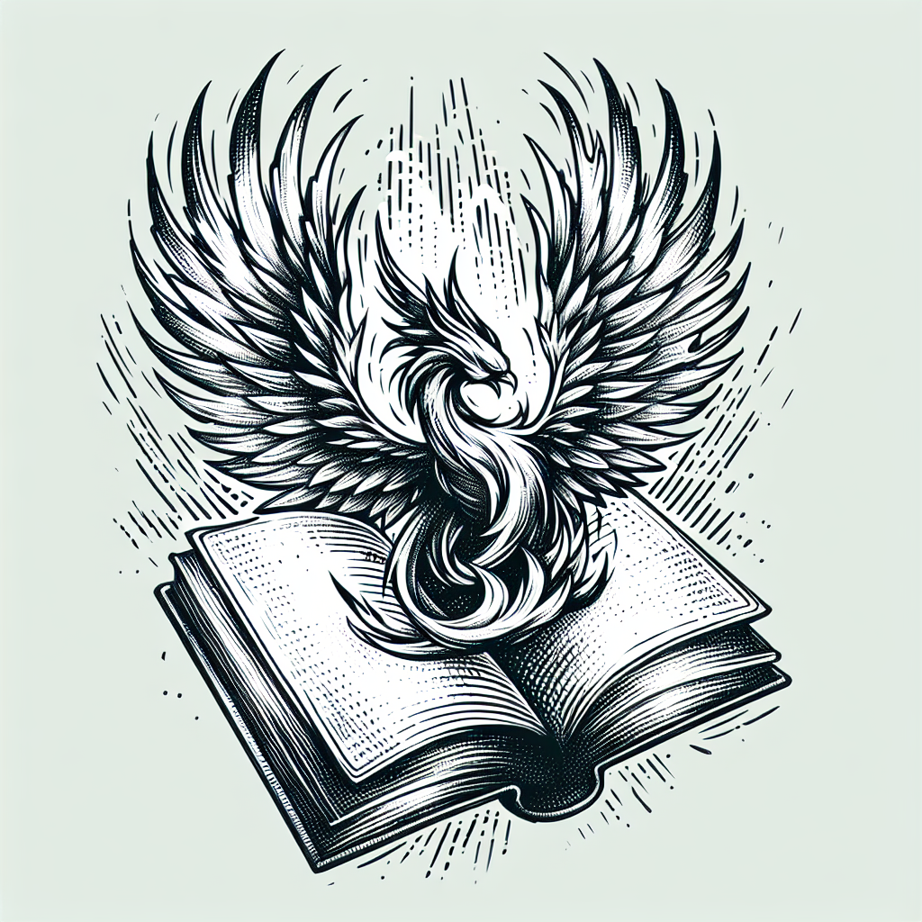 Sketch "phoenix rising from a book's open pages" Tattoo Design