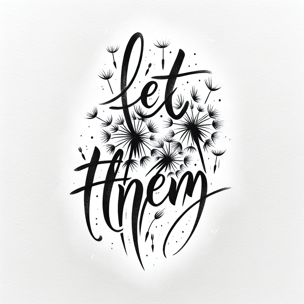 Sketch "Pretty feminine font “let them” with delicate dandelion seeds" Tattoo Design