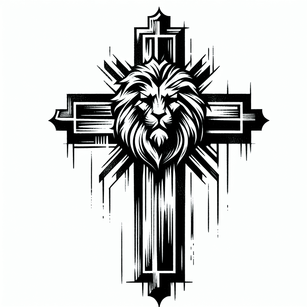 Sketch "A cross with a lion inside" Tattoo Design