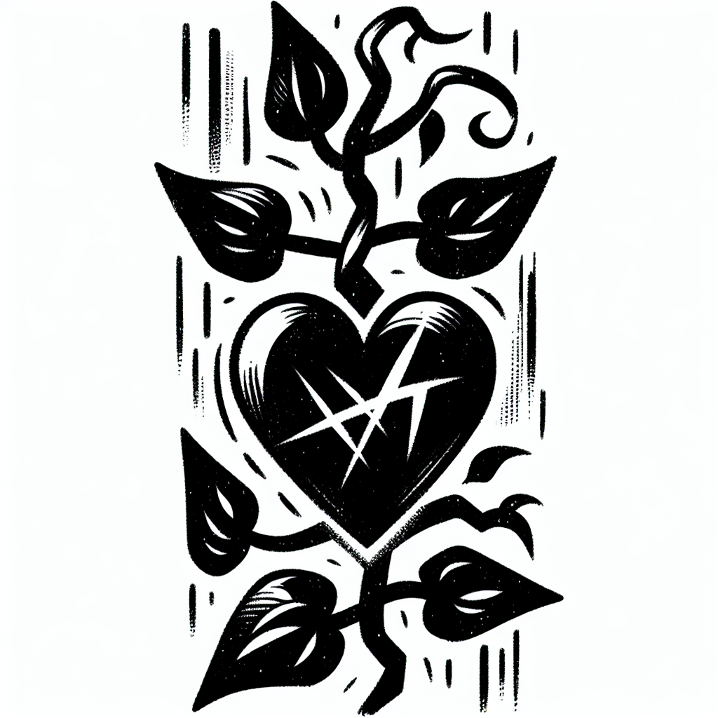 Sketch "A blackheart symbol with a vine growing out of it, wrapping around the arm" Tattoo Design