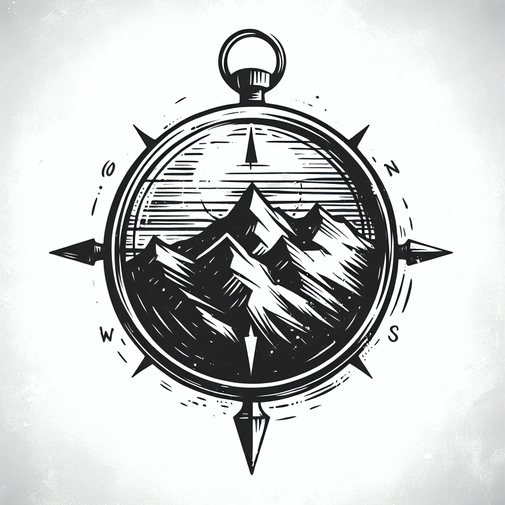 Sketch "compass with a mountain range silhouette inside it" Tattoo Design