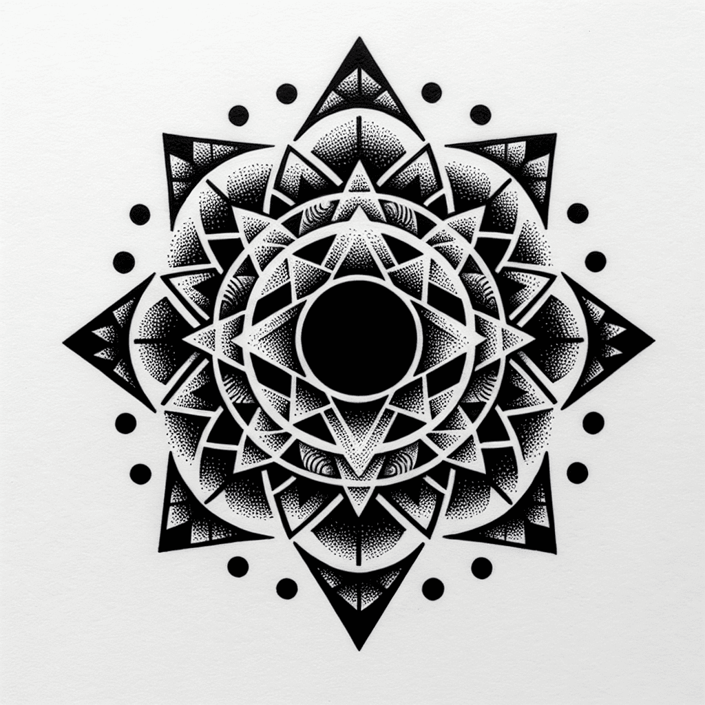 Dotwork "Circle Mandala with triangles" Tattoo Design