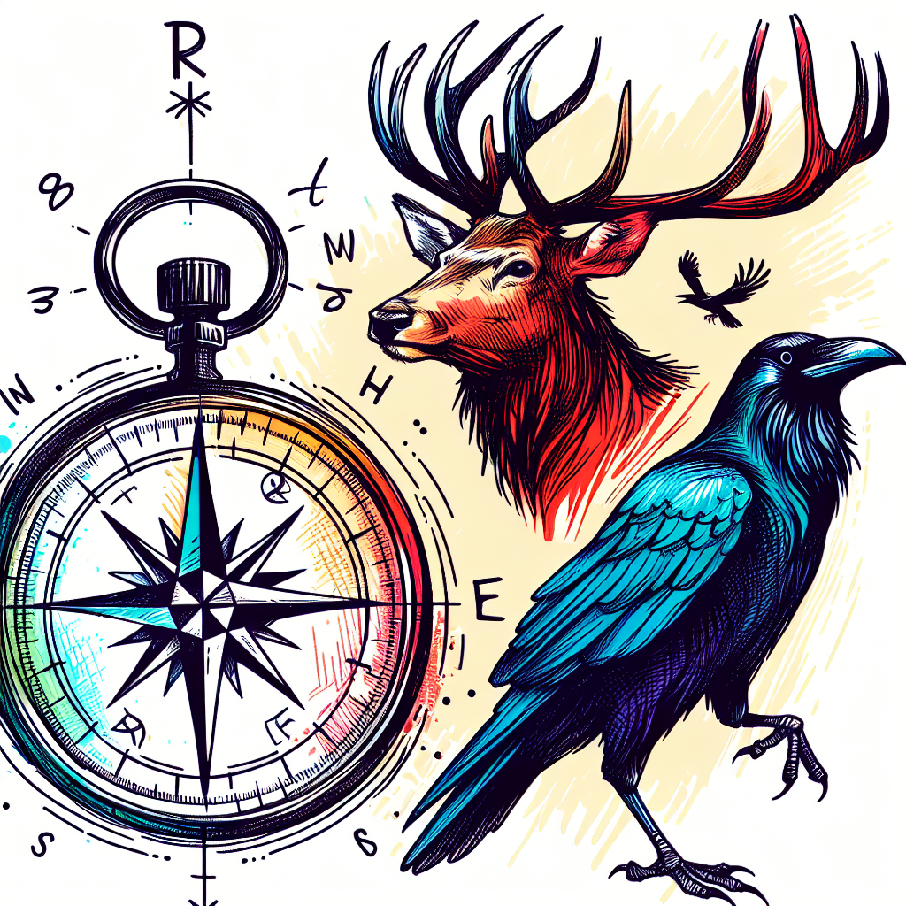 Sketch "compass deer raven" Tattoo Design