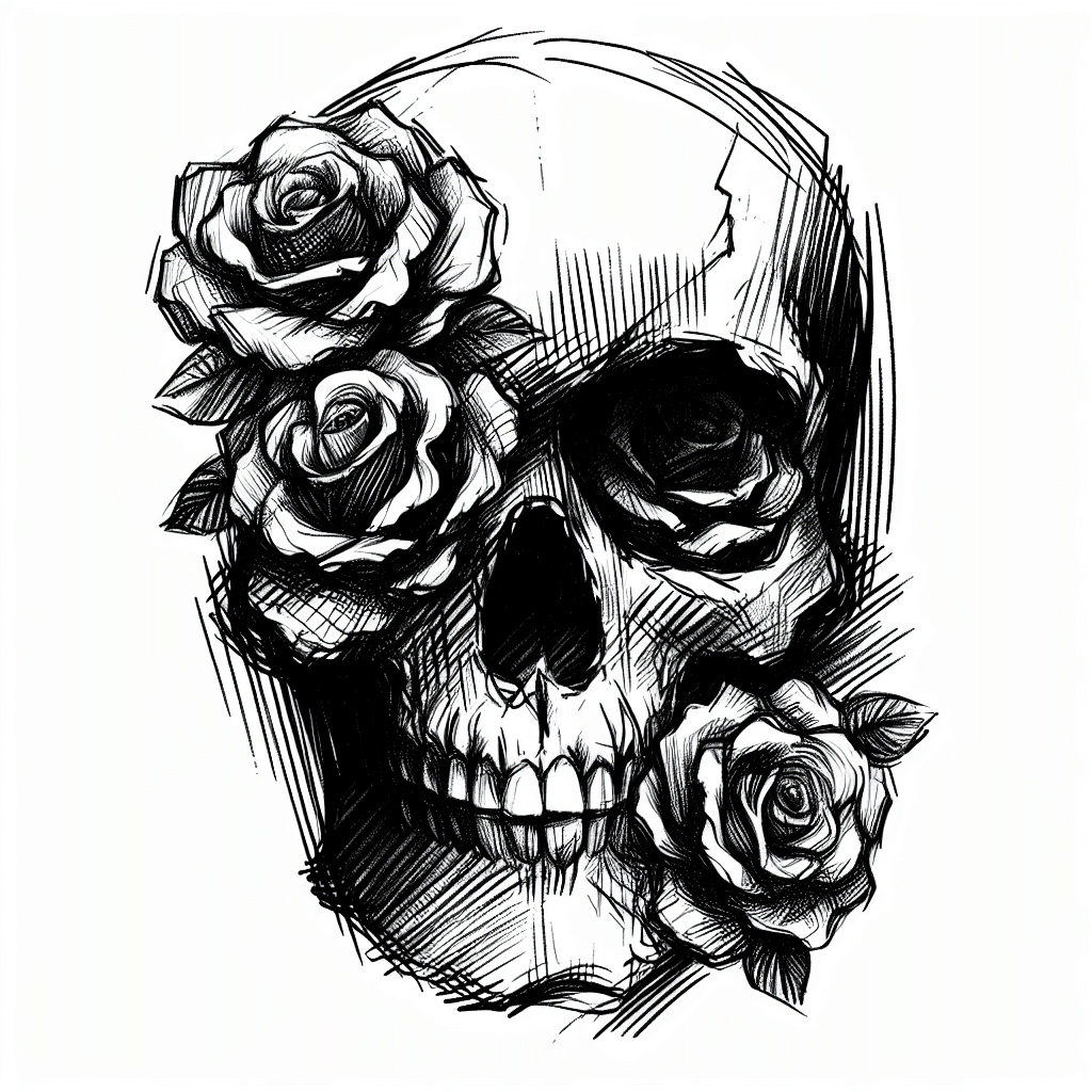 Skull With Roses In Eye Sockets.